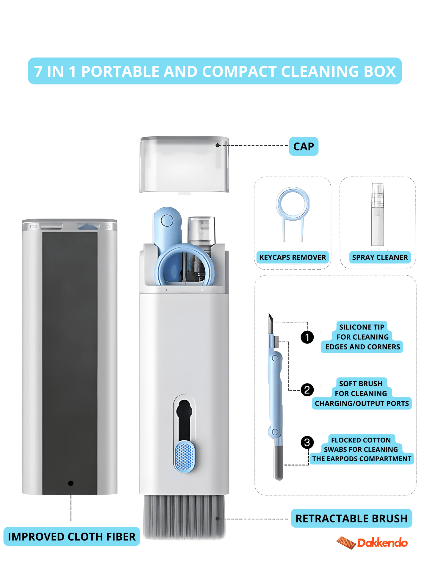 Keyboard Cleaner - "Portable Cleaner" 7 in 1 Compact Tool